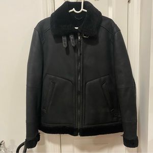 Zara Man Black Leather Shearling